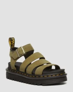 Blaire Tumbled Nubuck-sandaler in Muted Olive