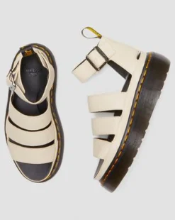 Clarissa II platformsandaler i Pisa-læder med rem in Pergament Beige