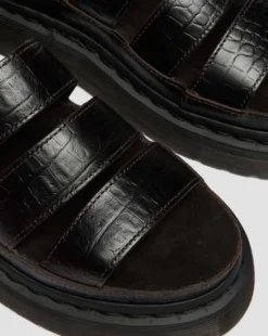 Clarissa Strap Quad-sandaler i læder og præget krokodillemønster in Mørkebrun