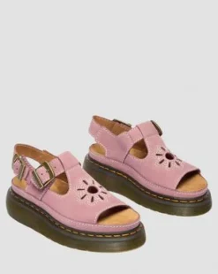 Dunnet Flower-platformsandaler i nubuck-læder in Pudderrosa