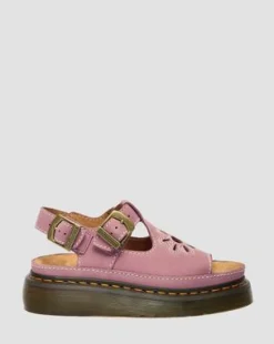 Dunnet Flower-platformsandaler i nubuck-læder in Pudderrosa