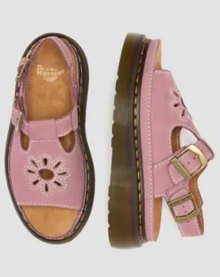 Dunnet Flower-platformsandaler i nubuck-læder in Pudderrosa