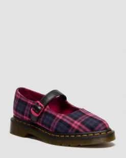 ELPHIE MARY JANE-SKO I TARTAN-MØNSTER in Sort & Pink Multi