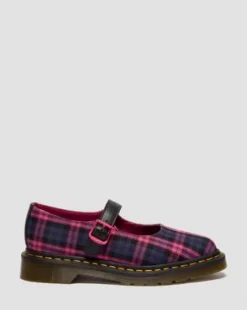 ELPHIE MARY JANE-SKO I TARTAN-MØNSTER in Sort & Pink Multi