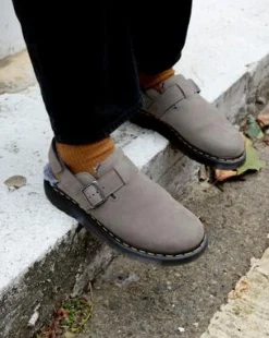 Jorge II-mules med imiteret pelsforing in Nickel Grey