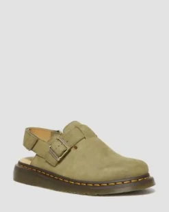 Jorge II Slingback-mules i Tumbled Nubuck-læder in Muted Olive