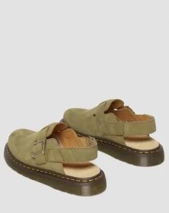 Jorge II Slingback-mules i Tumbled Nubuck-læder in Muted Olive