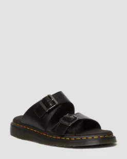 Josef-sandaler i læder med spænde in Sort