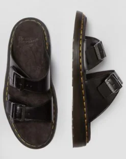 Josef-sandaler i læder med spænde in Sort