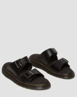 Josef-sandaler i læder med spænde in Sort