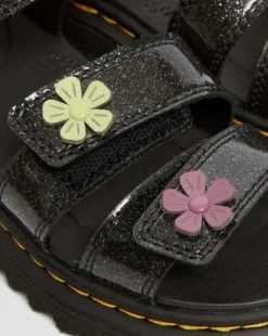 Klaire Coated Glitter-sandaler med velcrorem til unge in Black