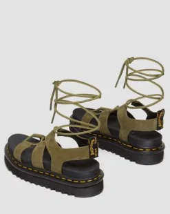 Nartilla Gladiator-sandaler i Tumbled Nubuck-læder in Muted Olive