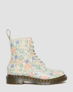 1460 Pascal Floral Reclaimed-læderstøvler in Sky Hvid
