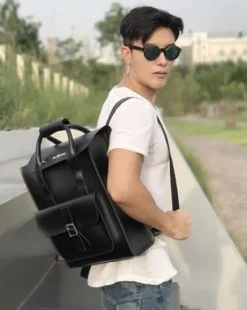 Rygsæk med laptop-lomme i Smooth Kiev-læder in Sort