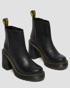 Spence Leather Flared Heel Chelsea Boots in Sort