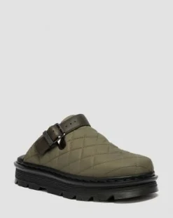 Zebzag quiltede canvas-mules med platform in Dm's Olivengrøn