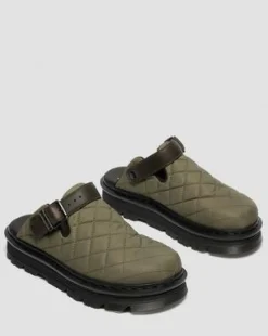 Zebzag quiltede canvas-mules med platform in Dm's Olivengrøn