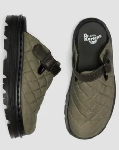 Zebzag quiltede canvas-mules med platform in Dm's Olivengrøn