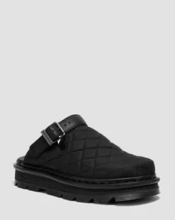 Zebzag quiltede canvas-mules med platform in Sort