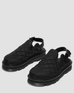 Zebzag quiltede canvas-mules med platform in Sort