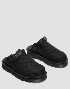 Zebzag quiltede canvas-mules med platform in Sort
