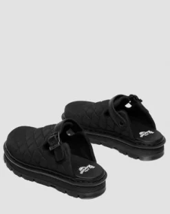 Zebzag quiltede canvas-mules med platform in Sort