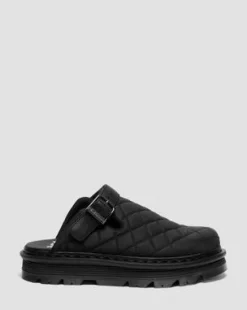 Zebzag quiltede canvas-mules med platform in Sort